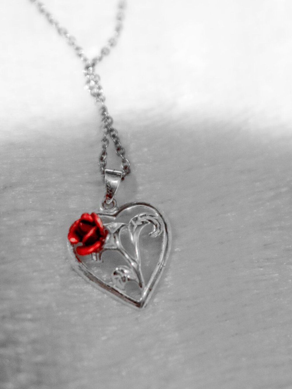 Heart and Rose Vintage Estate 925 Sterling Silver Women's Necklace Pendant 18in